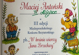 Dyplom za III miejsce Maciusia.