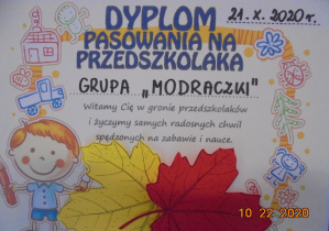Dyplom pasowania na przedszkolaka dla grupy Modraczki