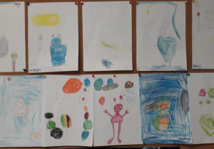 "Przybysze z kosmosu"-rysunki wykonane przez dzieci z grupy 4-latków.