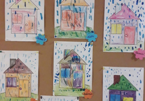 Prace dzieci: Kolorowe domy podczas listopadowego deszczu.