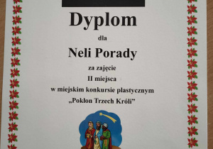 Dyplom Neli za II miejsce w konkursie.