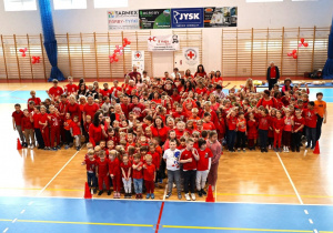 Żywy Czerwony Krzyz utworzony ze wszystkich uczestników inicjatywy.
