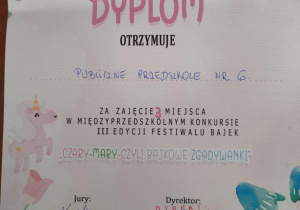 Dyplom za zdobycie III miejsca.