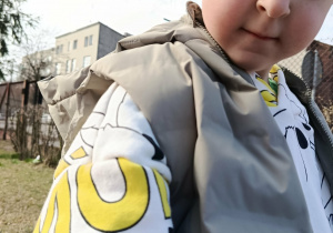 Wiosna pod postacią biedronki usiadła na kurtce Ignasia.