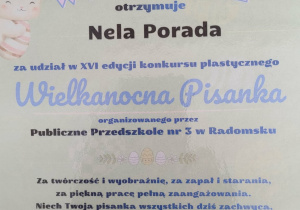 Dyplom Neli za wyróżnienie.