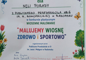 Dyplom Neli za zdobyte wyróżnienie.